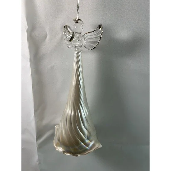 Glass Angel Christmas Ornament Pearl White And Gold trim 9”+Little Angle - Picture 3 of 9